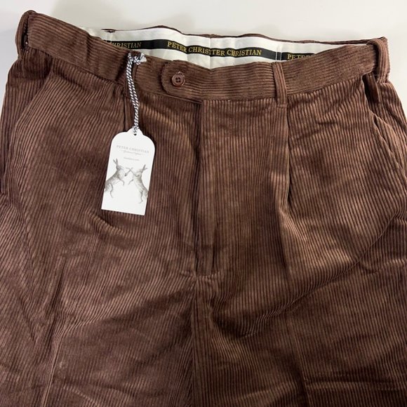 Peter Christian Mens Straight Leg Pants Brown Corduroy Pockets Pleated 38x29 New - Picture 8 of 12